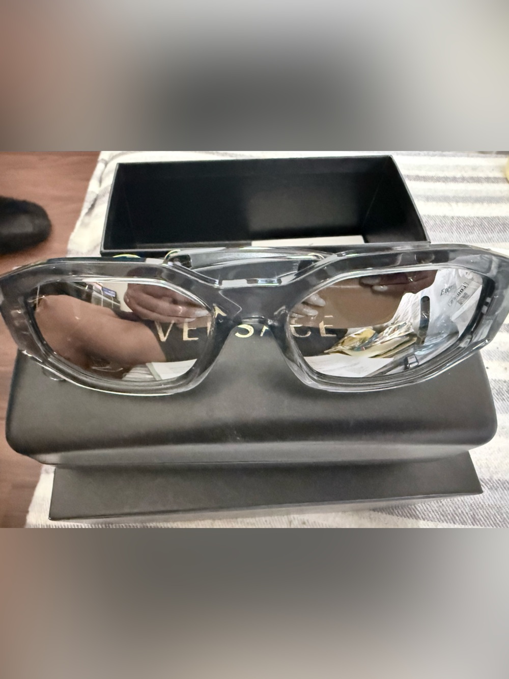 Versace Black Frame Silver Mirrored Lens Sunglasses - Picture 4 of 5